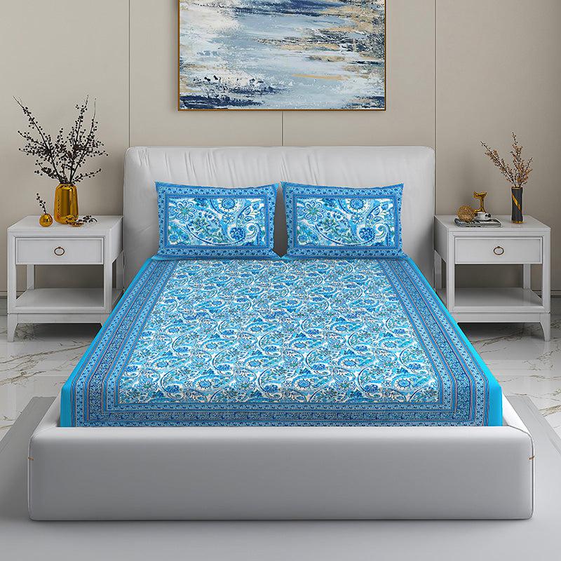 Buy Manohara Floral Bedsheet - Blue Bedsheets from Vaaree