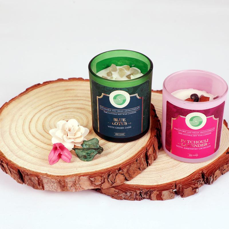 Buy ElysiumBlue Lotus and Patchouli Lavender Scented Candle - Set Of Two Candles from Vaaree