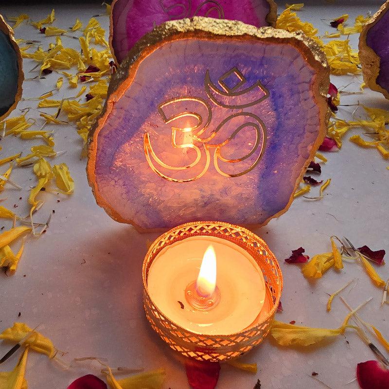 Buy Festive Om Tealight Candle Holder - Violet Gift Box from Vaaree