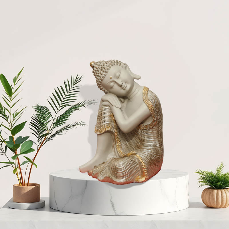 Buy Zen Resting Buddha Showpiece - Cream Showpieces from Vaaree