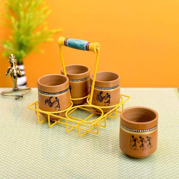 Buy Umika Handpainted Khulhad With Holder (175 ML) - Five Piece Set Mug & Tea Cup from Vaaree