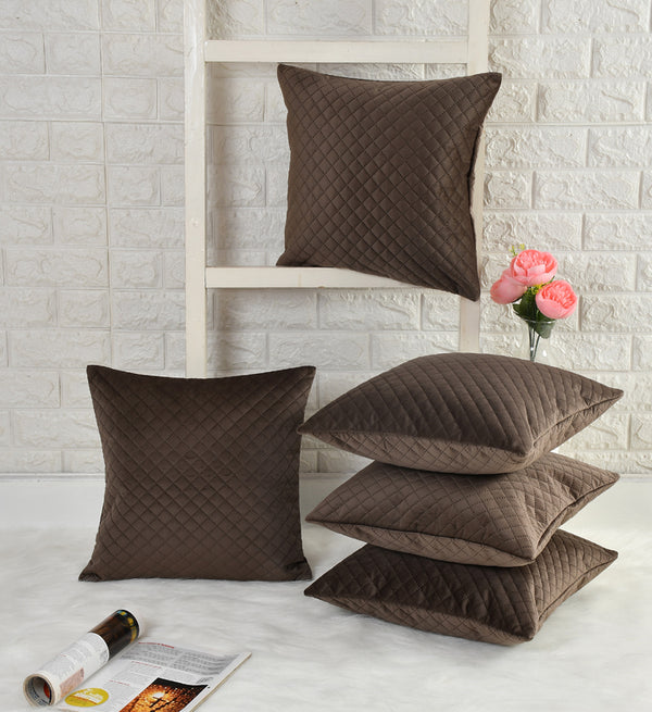 Orson Quilted Velvet Cushion Cover (Brown) - Set Of Five