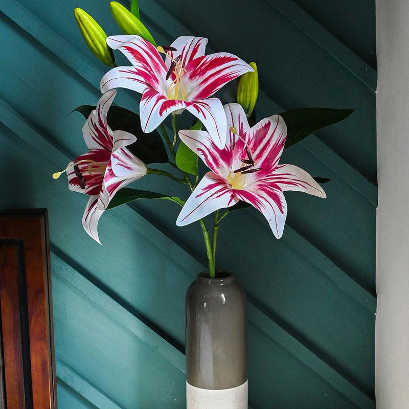 Buy Faux Everlasting Lily Flower Stick - White & Pink Artificial Flowers from Vaaree