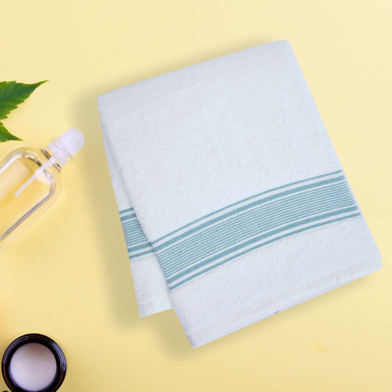 Buy Micro Cotton LuxeDry Comfort Bath Towel - White & Green Bath Towels from Vaaree