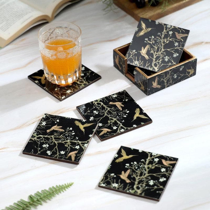 Buy Edith Birdy Coasters (Black) - Set Of Six at Vaaree online | Beautiful Coaster to choose from