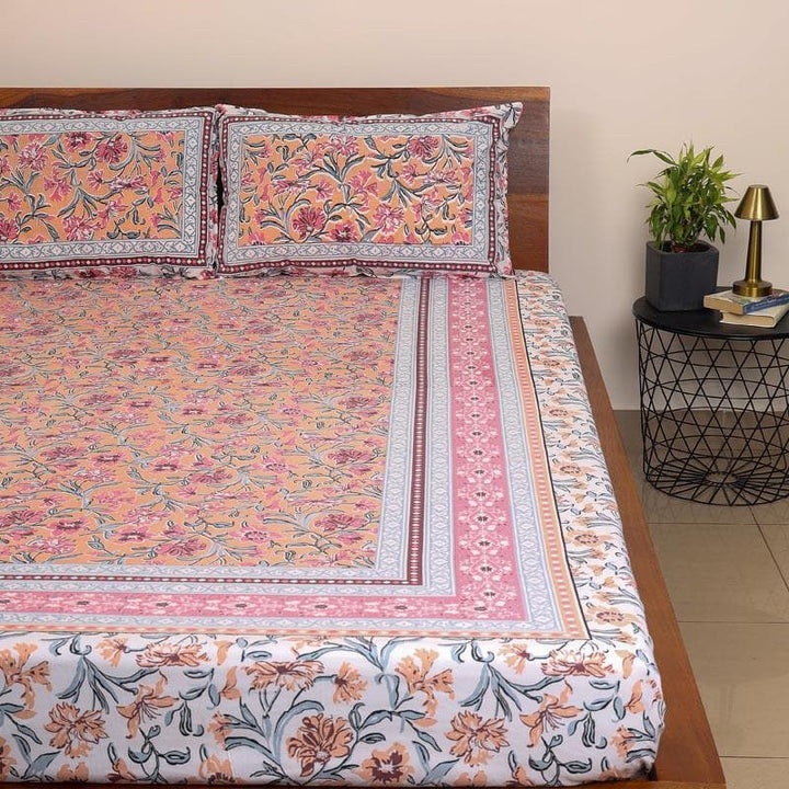 Buy Nazakat Jaipuri Bedsheet - Baby Pink at Vaaree online | Beautiful Bedsheets to choose from