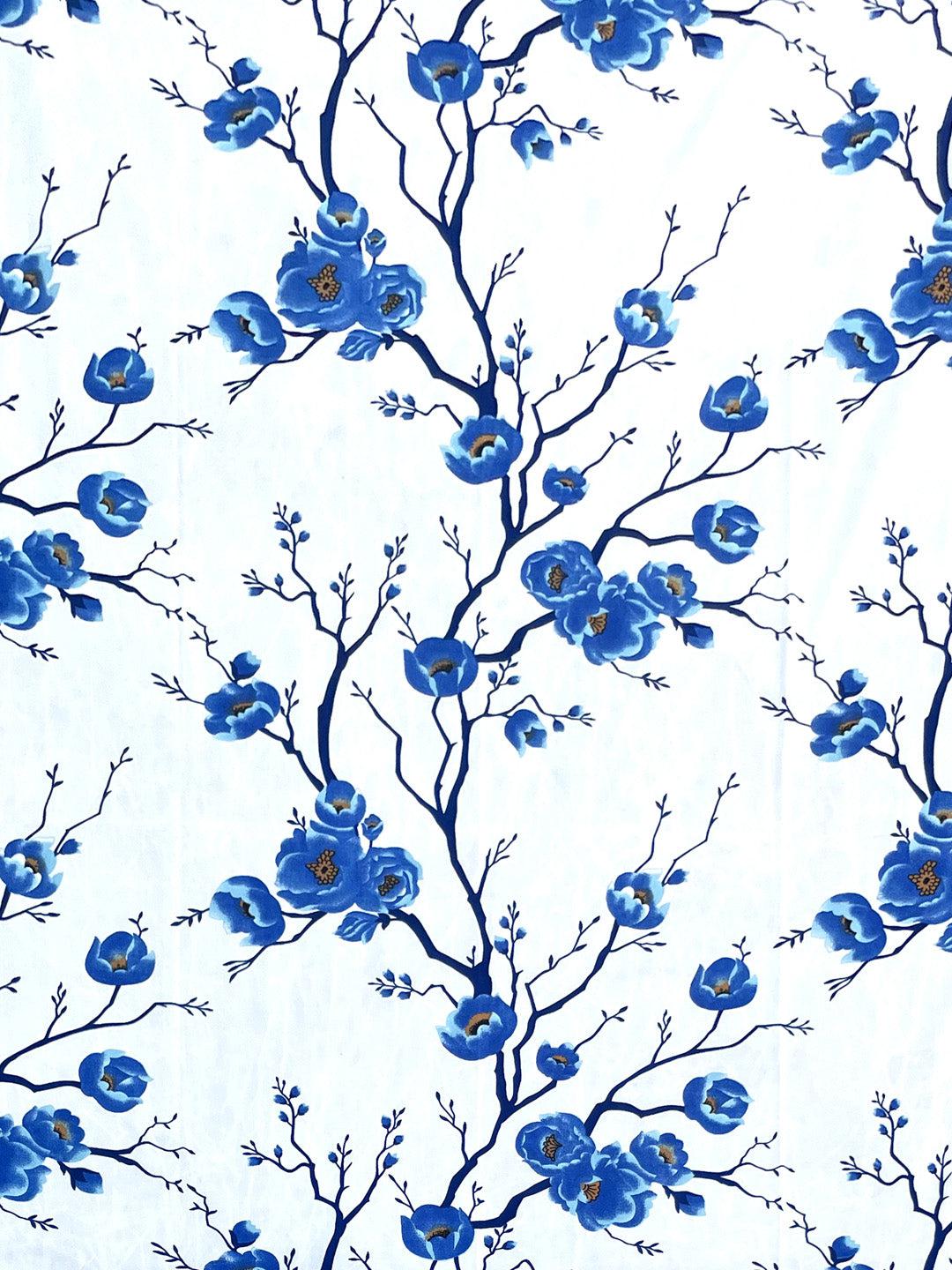 Buy Helio Floral Curtain (Blue) - Set Of Two Curtains from Vaaree