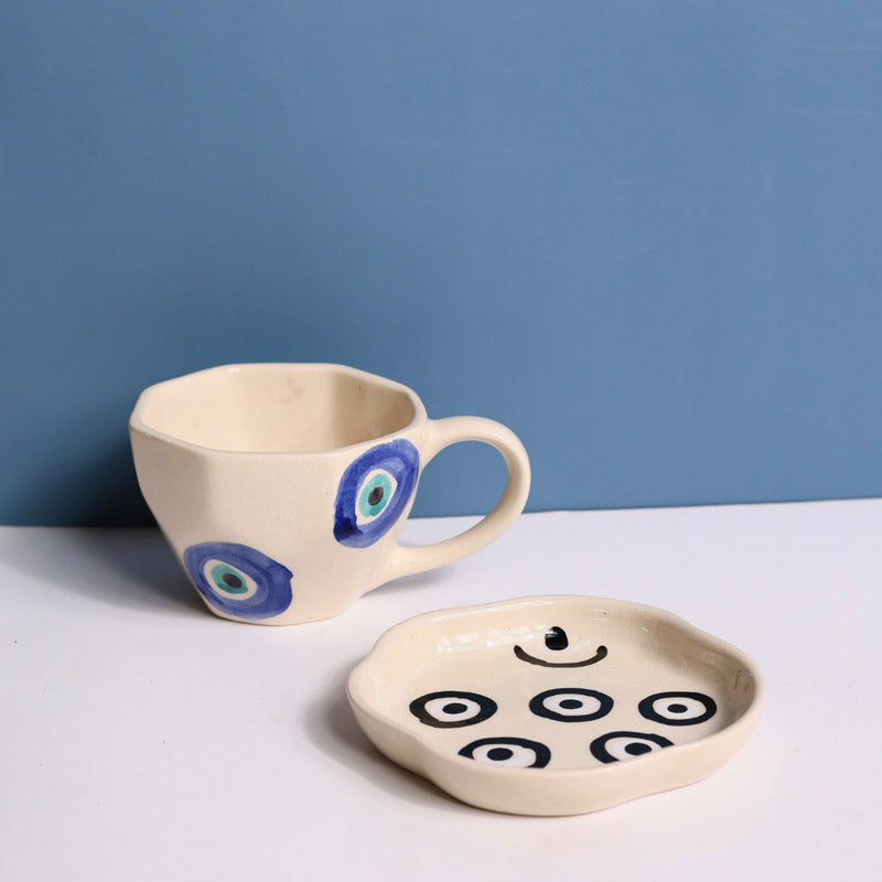 Buy Evil Eye Glaze Cup & Saucer (200 ML) - Two Piece Set Tea Cup & Saucer from Vaaree