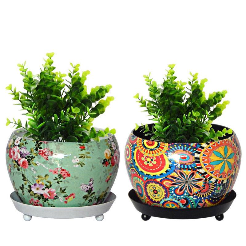 Buy Rustic Fusion Planter With Plate - Set Of Two Pots & Planters from Vaaree