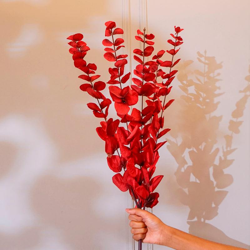 Buy Faux Eucalyptus Leaf Stick (Red) - 41 CM Artificial Flowers from Vaaree