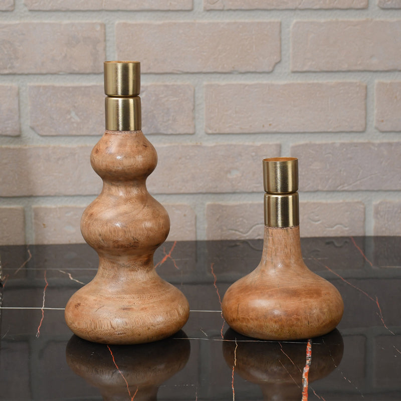 Buy Narelle Mango Wood Candle Holder - Set Of Two Candle Holders from Vaaree