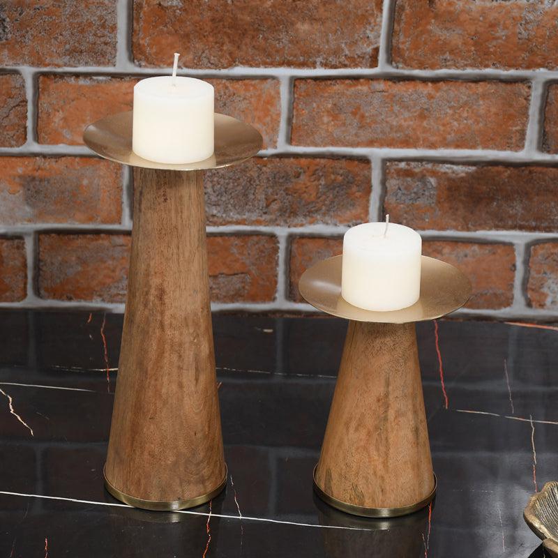 Buy Witara Mango Wood Pillar Candle Holder - Set Of Two Candle Holders from Vaaree