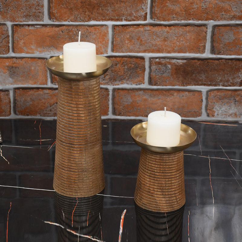 Buy Orson Mango Wood Pillar Candle Holder - Set Of Two Candle Holders from Vaaree