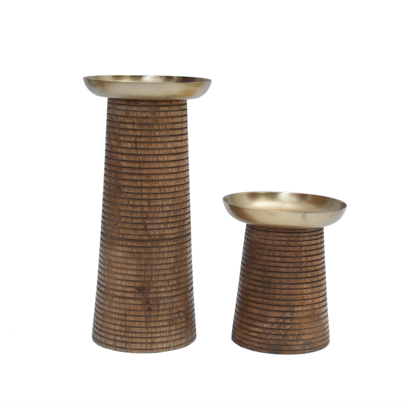 Buy Orson Mango Wood Pillar Candle Holder - Set Of Two Candle Holders from Vaaree