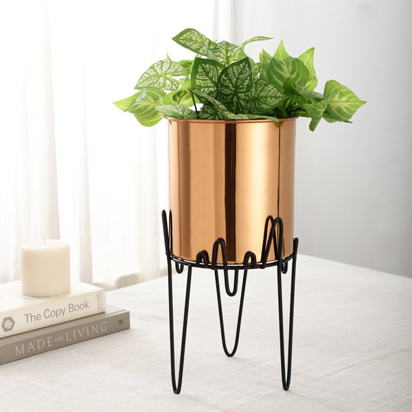 Buy Retsa Stainless Steel Planter - Copper & Black Pots & Planters from Vaaree