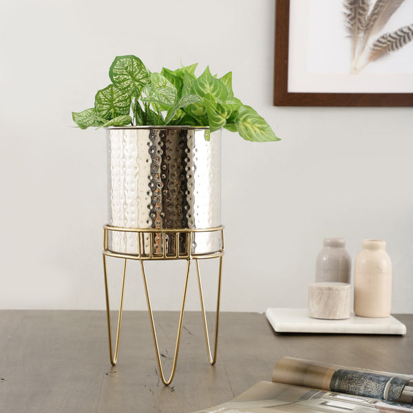 Buy Zenva Stainless Steel Planter - Silver & Gold Pots & Planters from Vaaree