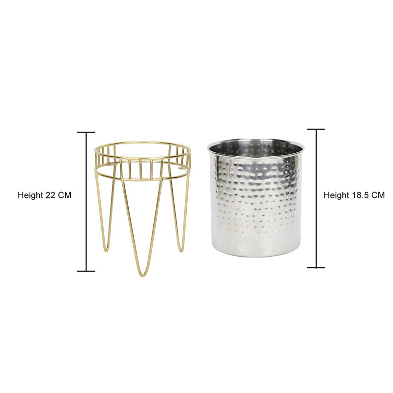 Buy Zenva Stainless Steel Planter - Silver & Gold Pots & Planters from Vaaree