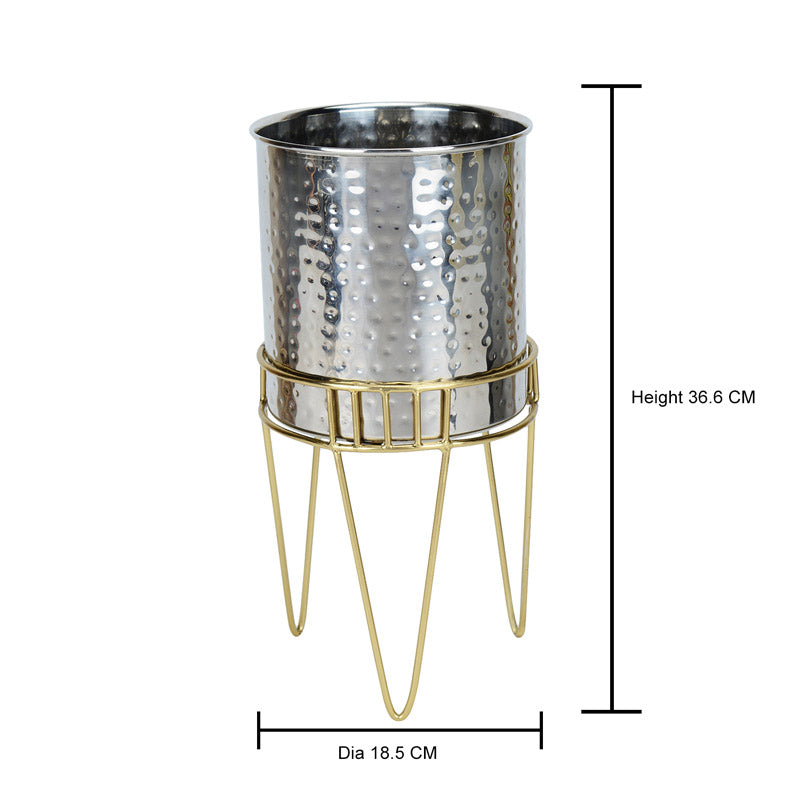 Buy Zenva Stainless Steel Planter - Silver & Gold Pots & Planters from Vaaree