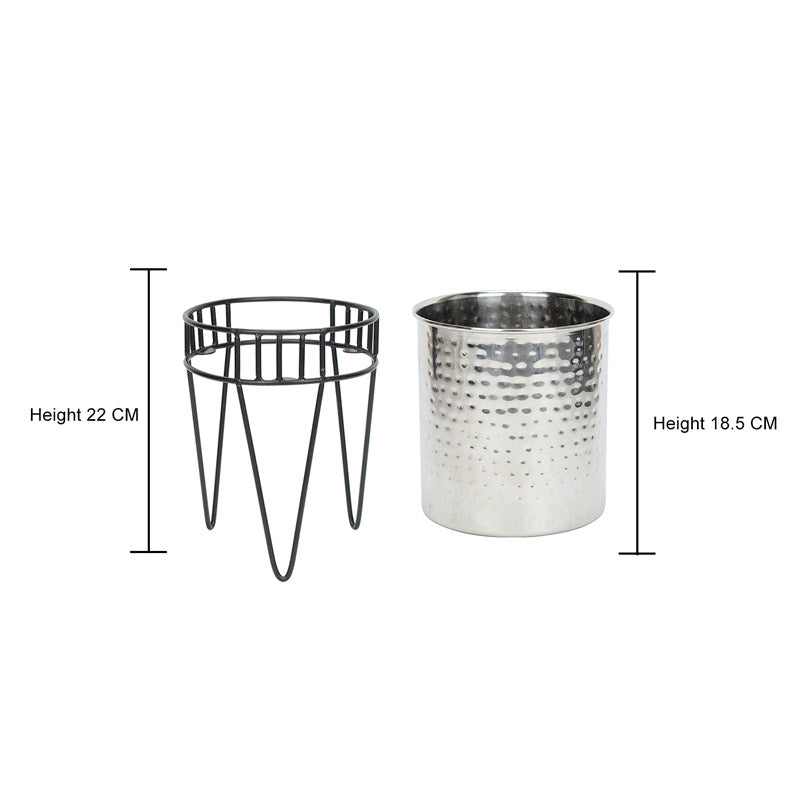 Buy Zenva Stainless Steel Planter - Silver & Black Pots & Planters from Vaaree