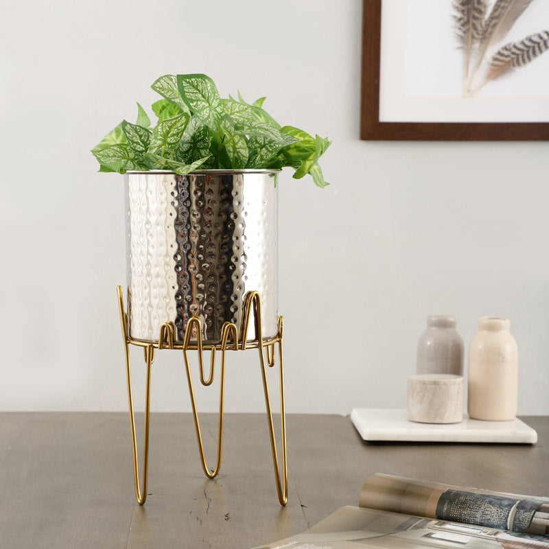 Buy Retsa Stainless Steel Planter - Silver & Gold Pots & Planters from Vaaree