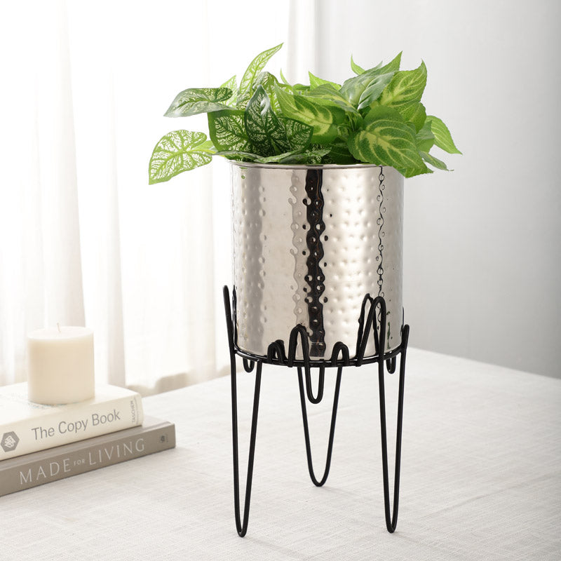 Buy Retsa Stainless Steel Planter - Silver & Black Pots & Planters from Vaaree