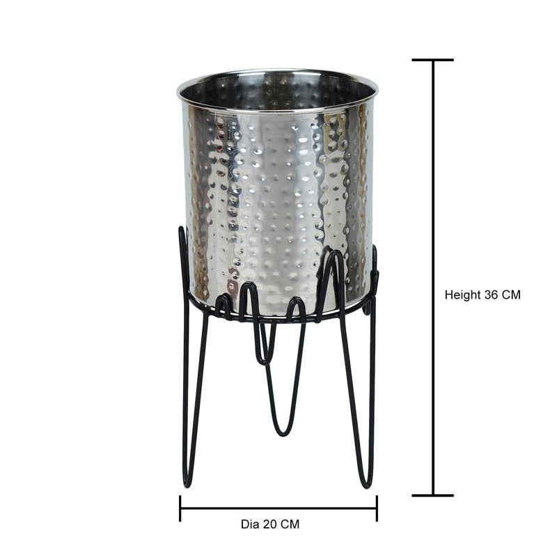 Buy Retsa Stainless Steel Planter - Silver & Black Pots & Planters from Vaaree