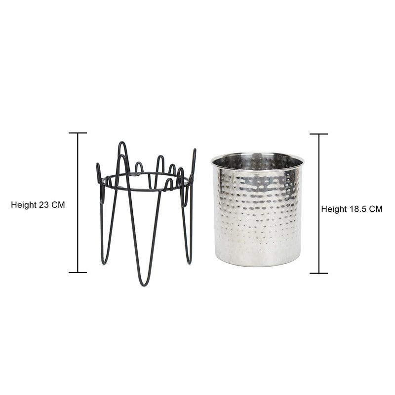 Buy Retsa Stainless Steel Planter - Silver & Black Pots & Planters from Vaaree