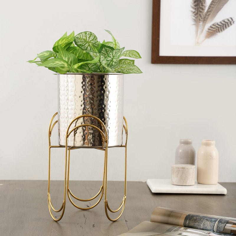 Buy Vyra Stainless Steel Planter - Silver & Gold Pots & Planters from Vaaree