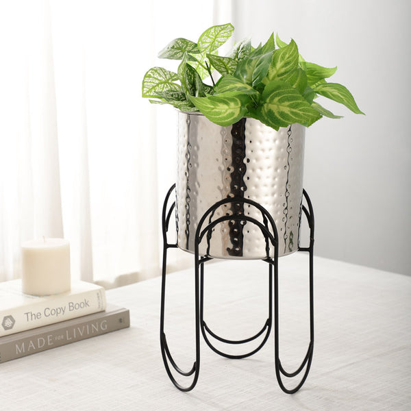 Buy Vyra Stainless Steel Planter - Silver & Black Pots & Planters from Vaaree