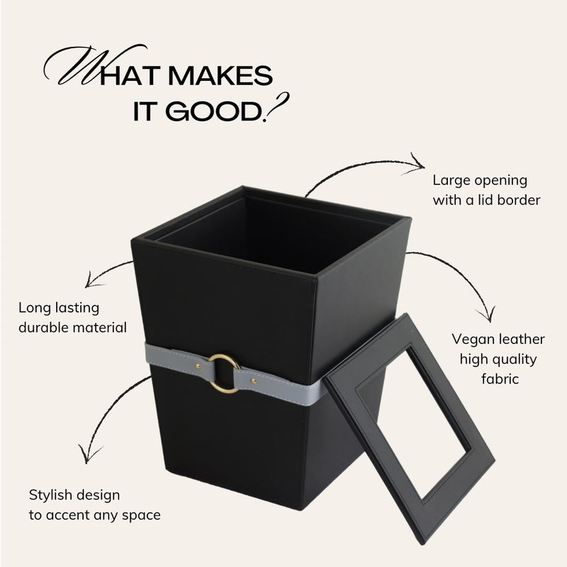 Buy Arbo Vegan Leather Dustbin - Black Dustbin from Vaaree