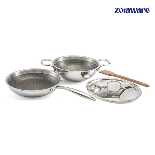 Buy Zoraware Honeycomb Kadhai 3600 ML With Frying Pan (11 Inches) - Two Piece Set Cookware Sets from Vaaree