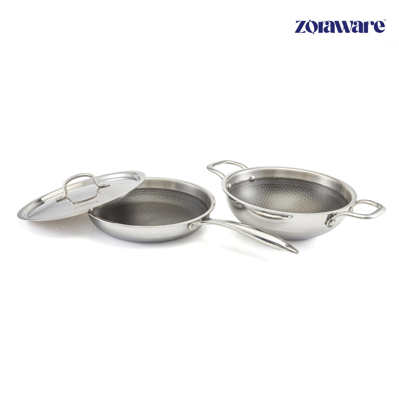 Buy Zoraware Honeycomb Kadhai 3600 ML With Frying Pan (11 Inches) - Two Piece Set Cookware Sets from Vaaree