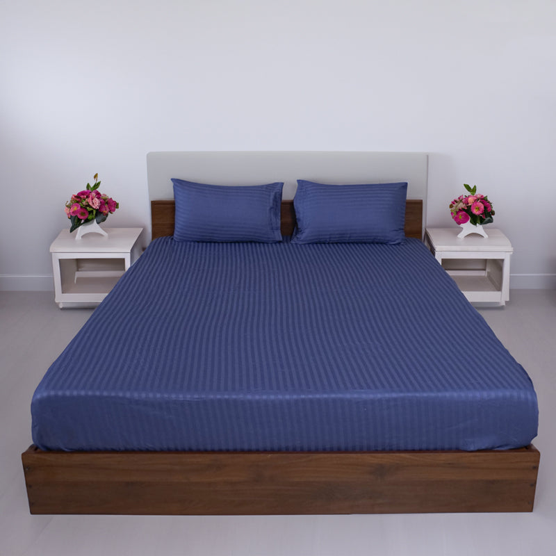 Buy Adalyn Striped Bedsheet - Mid Blue Bedsheets from Vaaree