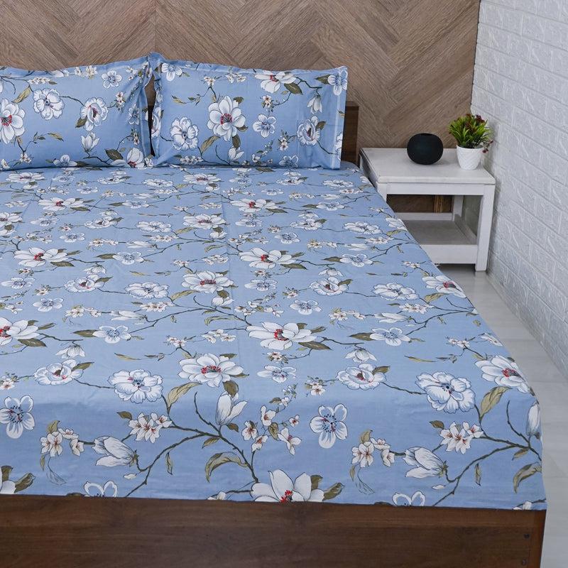 Buy Advina Floral Bedhseet - Blue Bedsheets from Vaaree