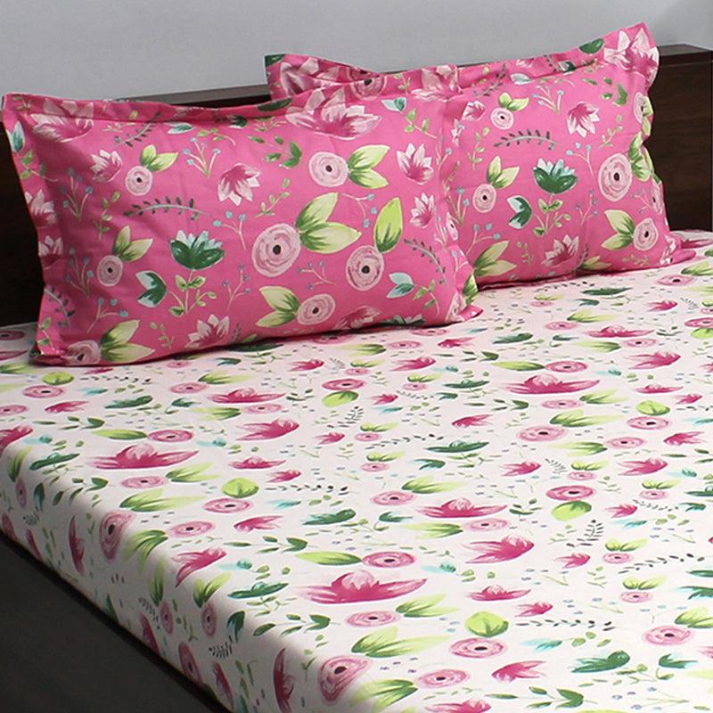 Buy Vidhi Floral Bedsheet - White & Pink Bedsheets from Vaaree