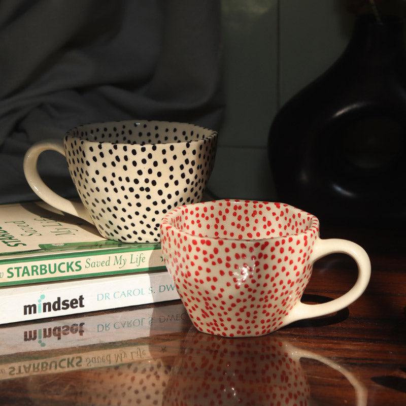 Buy Mosha Polka Red & Black Cup (250 ML) - Set of Two Mug & Tea Cup from Vaaree