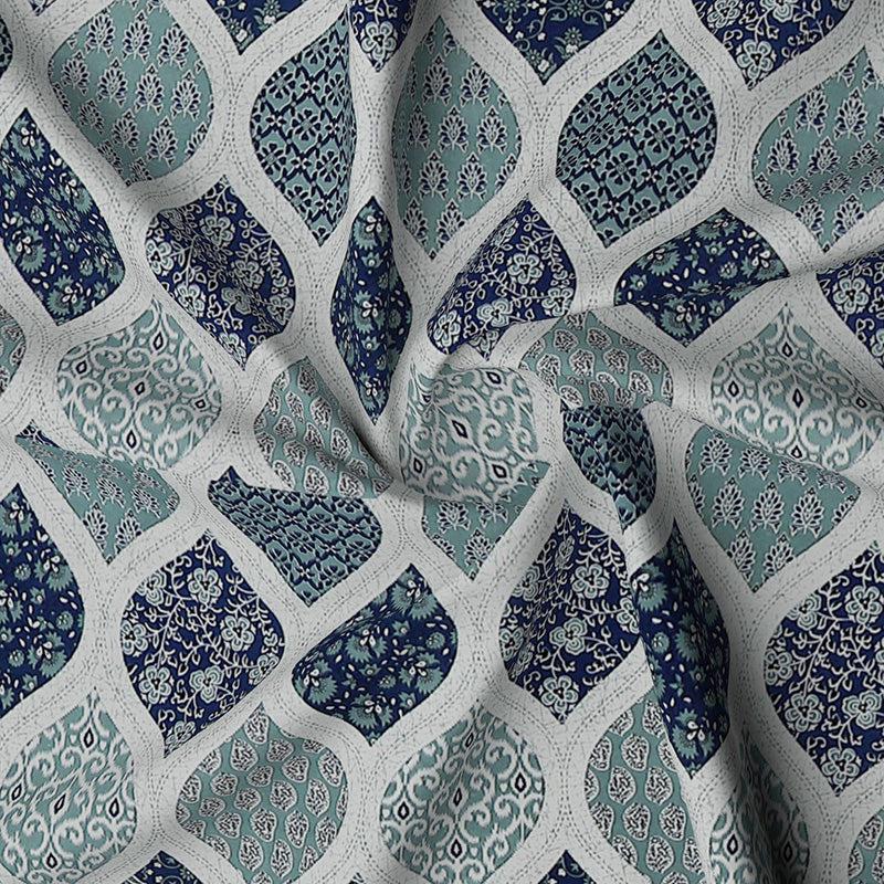 Buy Leafy Lure Ethnic Bedsheet - Blue & Grey Bedsheets from Vaaree