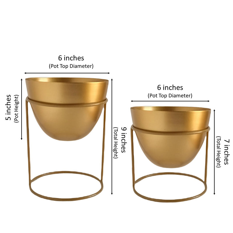 Buy Trudene Metal Pot With Stand (Gold) - Set Of Two Pots & Planters from Vaaree