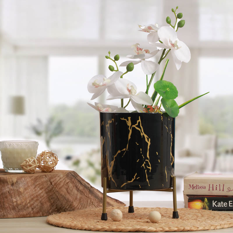 Buy Nauko Planter With Stand (Black) - Two Piece set Pots & Planters from Vaaree