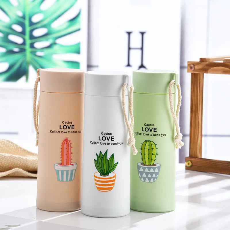 Bottle - Cacti Clan 400 ML Water Bottle (Green/White/Beige) - Set Of Three