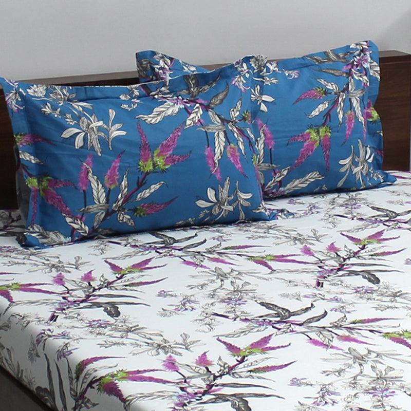 Buy Waida Floral Bedsheet - Blue & Purple Bedsheets from Vaaree