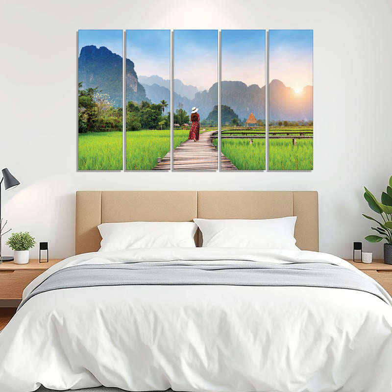 Buy Serene Fields Wall Painting - Set Of Five Wall Art & Paintings from Vaaree