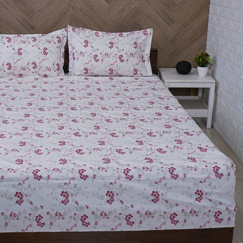 Buy Nivara Floral Bedsheet - White & Pink Bedsheets from Vaaree