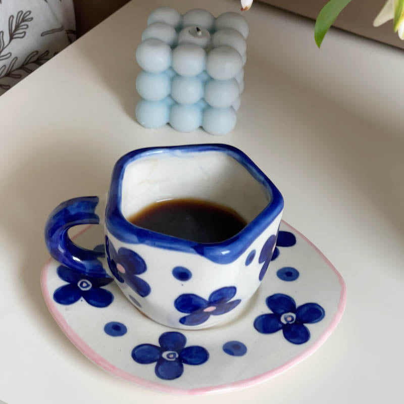 Buy Blue Petal Cup & Saucer (240 ML) - Four Piece Set Tea Cup & Saucer from Vaaree