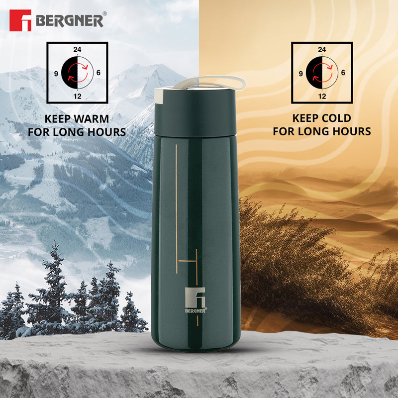 Flask - Bergner Walking Thermosteel Hot and Cold Flask (Green) -350 ML