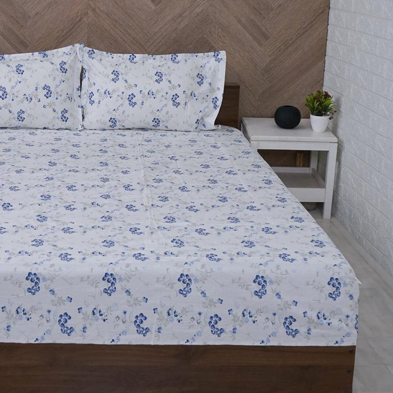 Buy Nivara Floral Bedsheet - White & Blue Bedsheets from Vaaree