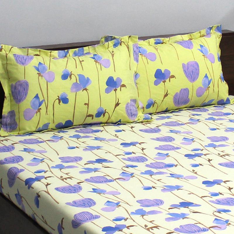 Buy Prisha Floral Bedsheet - Yellow & Purple Bedsheets from Vaaree