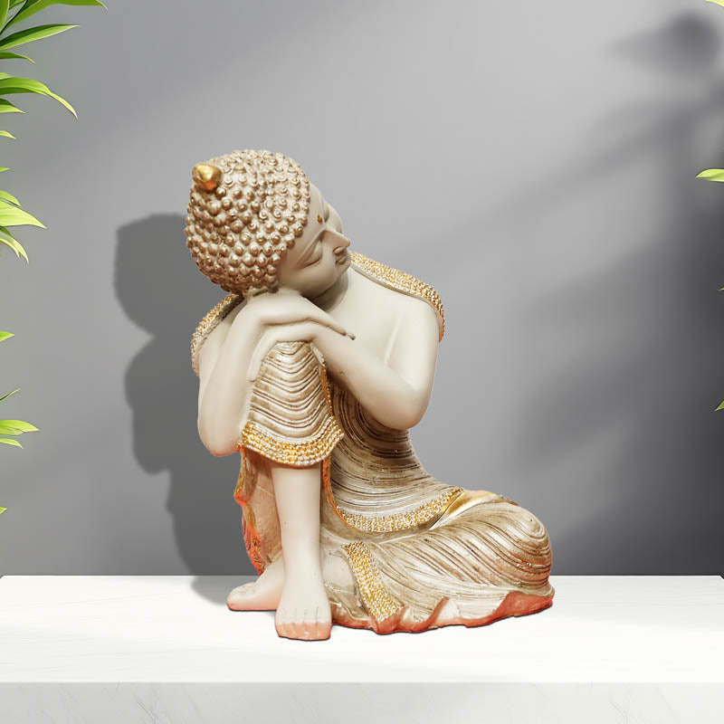 Buy Zen Resting Buddha Showpiece - Cream Showpieces from Vaaree