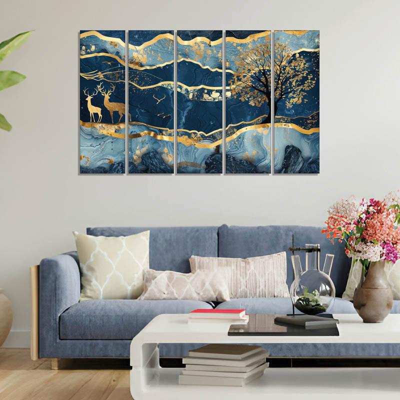 Buy Goldline Ethereal Wall Painting - Set Of Five Wall Art & Paintings from Vaaree