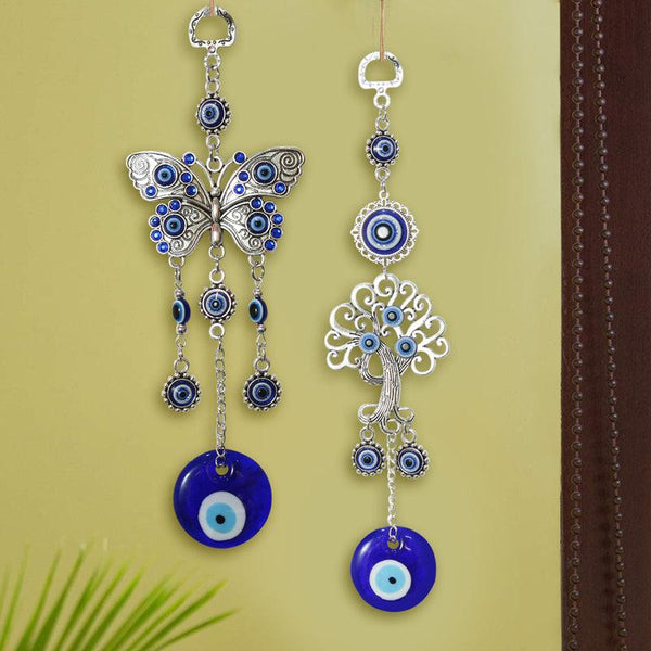 Wall Accents - Butterfly & Tree Of Life Evil Eye Wall Hanging - Set Of Two